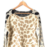 Central Park West Animal Print Sweater with High/Low Split Hem- Size S