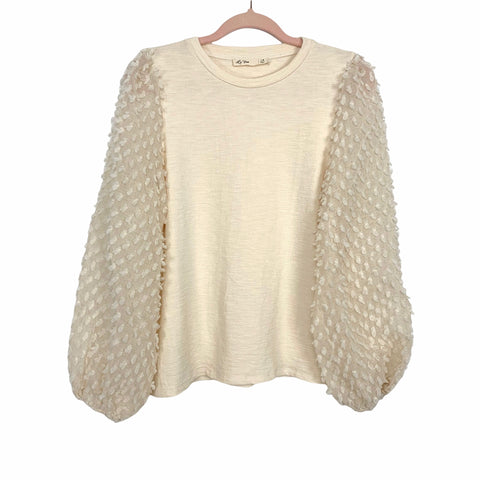 La Ven Cream Sheer Pom Pom Sleeve Top- Size M