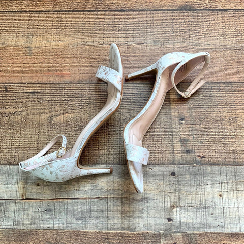 Kelly & Katie Nude/Metallic Ankle Strap Open Toe Heels- Size 9.5