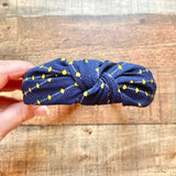 No Brand Navy with Yellow Diamond Pattern Knot Headband
