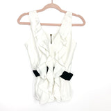 Alythea White Ruffle Front Black Belted Back Zipper Blouse- Size S