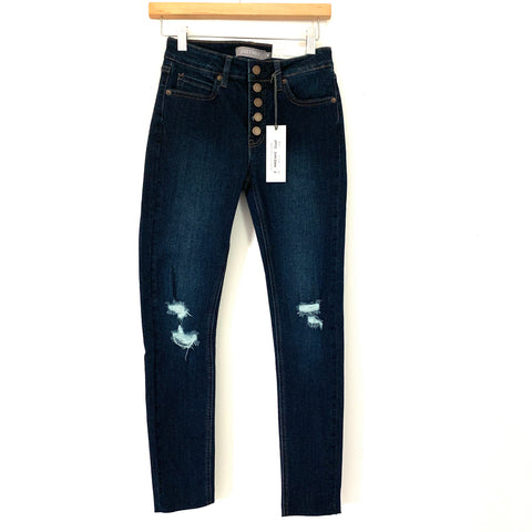 JustUSA Dark Destroyed Button Up Skinny Jeans NWT- Size 2 (Inseam 26”)
