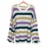 No Brand White/Purple/Green/Tan Striped Top- Size S