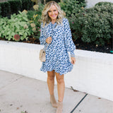 Sail to Sable Blue Geo Print Bow Front Dress NWT- Size XS (see notes)