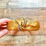 No Brand Mustard Ribbed Knit with Gold Link and Rhinestone Detail Knot Headband