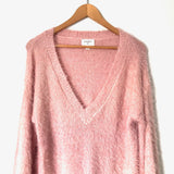 Everly Pink Fuzzy V Neck Sweater- Size S