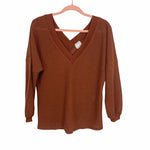 Amaryllis x Ashlee Nichols Brown V-Neck Waffle Knit Top- Size S