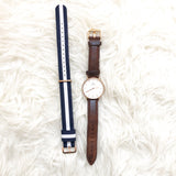 Daniel Wellington Women’s Classic Leather Watch (with EXTRA Navy Stripe Strap)