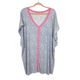 Beaufort Bonnet Company Light Blue/White Wave Pattern with Pink Neckline/Front Detail Cover Up- Size L (see notes)