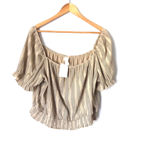 H&M Beige Striped Off the Shoulder Cropped Top NWT- Size XL