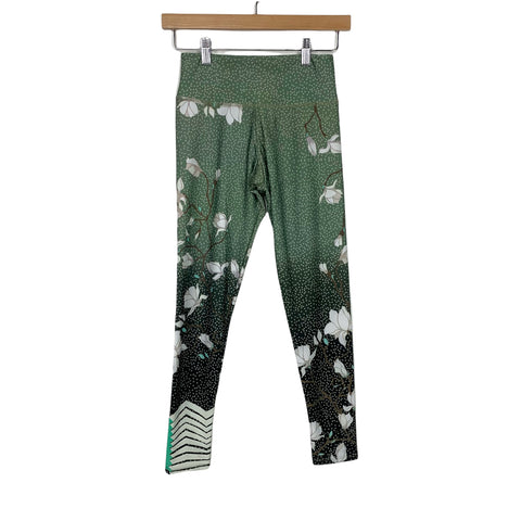 Onzie Green and White Polka Dot Floral Leggings- Size XS (We have matching sports bra, Inseam 24”)