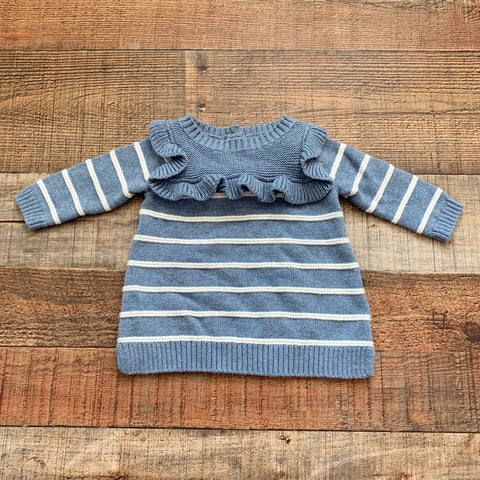 Baby Gap Blue and Cream Striped Ruffle Sweater- Size 0-3M