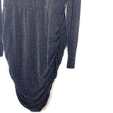 Leith Glitter Black Side Ruching Long Sleeve Dress- Size L