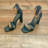 Liliana Black Gold Chain Chunky High Heels- Size 7 (In Great Condition!)