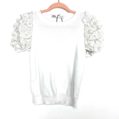 Zara White Ruffle Lace Sleeves- Size L