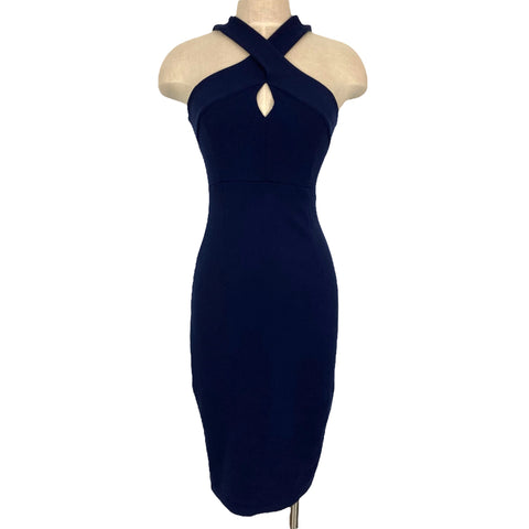Felicity & Coco Navy Blue Cross Halter Front Straps Key Hole Front Dress- Size XS