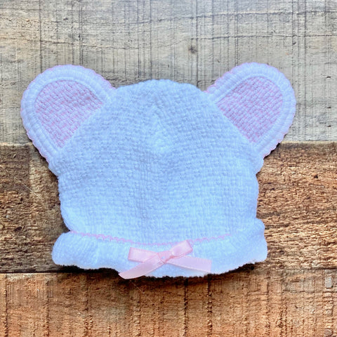 No Brand White/Pink with Animal Ears and Bow Baby Hat- Size ~NB (see notes)