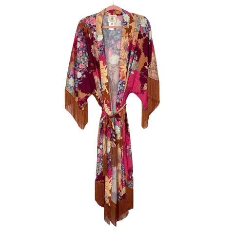 Muche Muchette Floral Print Fringe Trim Kimono- One Size (see notes)