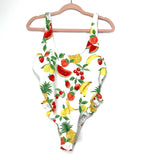 No Brand White Fruit Ruffle Side Low Back One Piece Swimsuit- Size ~L (See Notes)