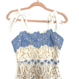 Foxiedox White/Blue Halina Lace Bow Tied Strap Midi Dress NWT- Size S