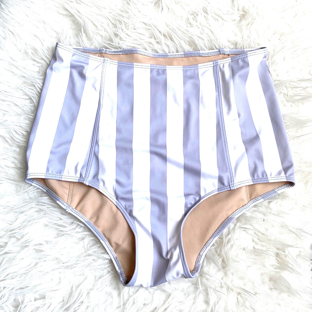 Kortni Jeane Grey Striped High Waisted Bikini Bottoms- Size S – The Saved  Collection