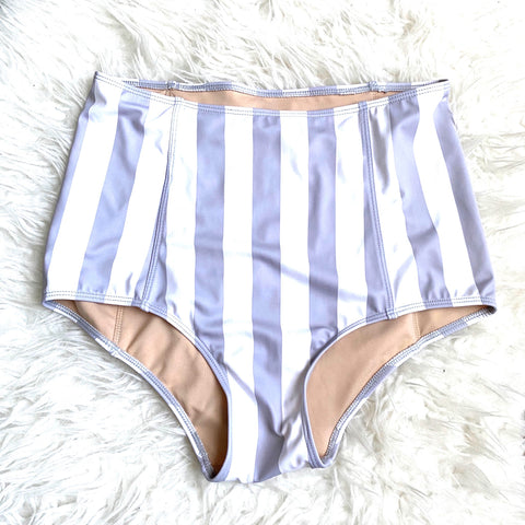 Kortni Jeane Grey Striped High Waisted Bikini Bottoms- Size S