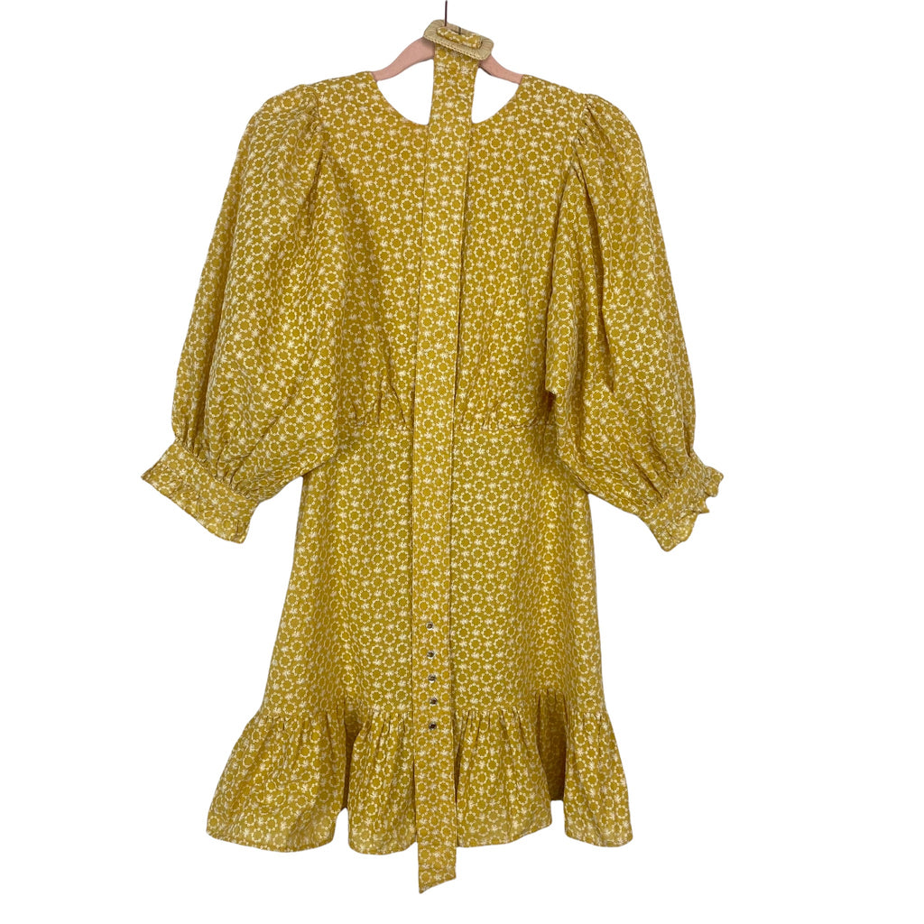 ASOS Design Mustard Floral Embroidered Tie Up Back Belted Dress- Size The Saved Collection ASOS Design Mustard Floral Embroidered Tie Up Back Belted Dress- Size The Saved Collection