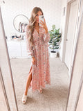Buddy Love Pink Metallic Floral Deep V Neck and Front Slit Dress NWT- Size S