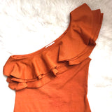 H&M Rust One Shoulder Ruffle Bodysuit- Size S