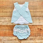 Lil Cactus Blue and White Polka Dot Criss Cross Back Top with Bloomers- Size 18-24M