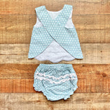 Lil Cactus Blue and White Polka Dot Criss Cross Back Top with Bloomers- Size 18-24M