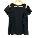Bobeau Black Cold Shoulder Ruffle Blouse- Size S