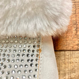Jessica Simpson White Rhinestone Faux Fur Boots- Size 7 (see notes)