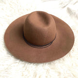 No Brand Camel Brown Wool Wide Floppy Brim Hat with Chain Belt