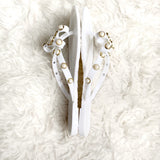 No Brand White Pearl Bow Flip Flops- Size 38