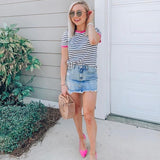 Nine West Black and White Striped Tee- Size XS