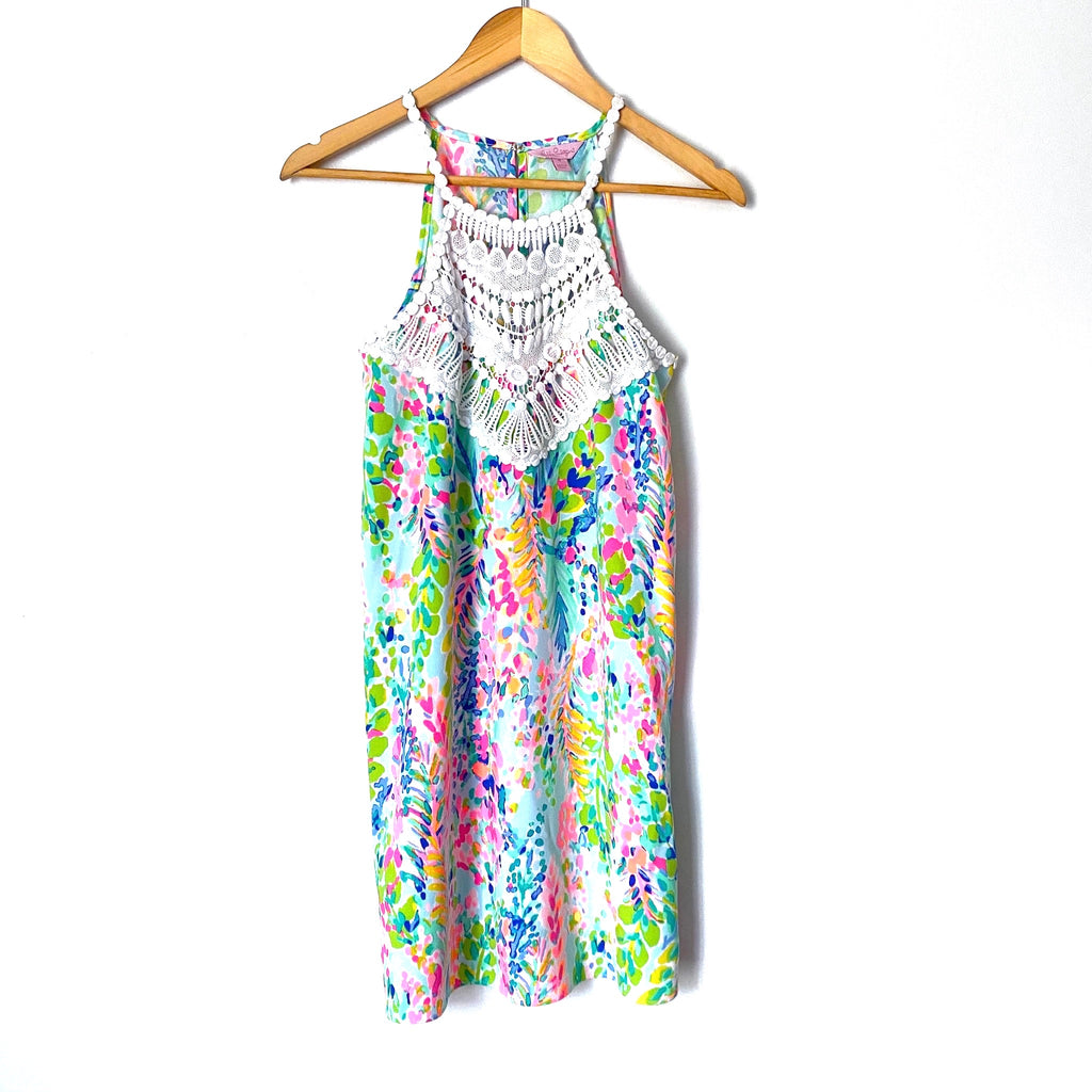 crochet racerback dress Ark & Co Maxi Dress Womens Size M Multicolor Ivory Crochet Racerback Thigh Slit