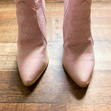 No Brand Pink Crocodile Embossed Zipper Cowboy Boots with Cut Out Heel- Size 37/US 7 (see notes)