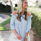 Minkpink Blue Off the Shoulder Button Up Dress NWT- Size S