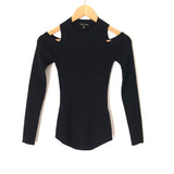 Minnie Rose Black Ribbed Cold Shoulder Sweater- Size S