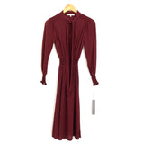 Damaris Bailey Burgundy Midi Dress with Smocked Waist and Cuffs NWT- Size XS