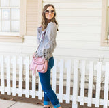 No Brand Grey Fringe Sleeve Knit Sweater- Size ~ S