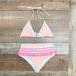 Tularosa Pink/White/Orange Striped Mesh Pom Pom Bikini Bottoms- Size S (we have matching top)