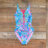 Lilly Pulitzer Tropical Print Deep V Strappy Front and Back One Piece- Size 6