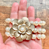 No Brand Pearl Triple Strand Flower Bracelet