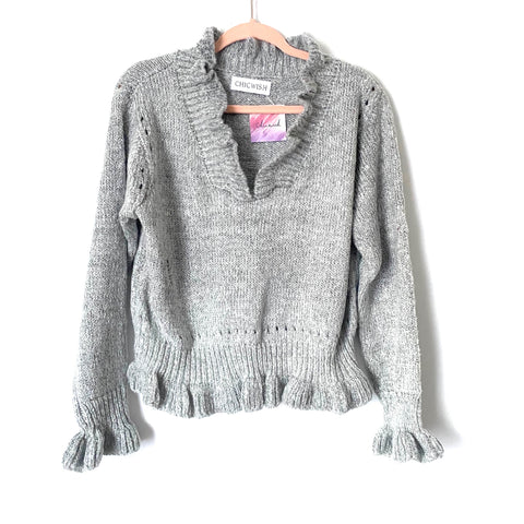 Chicwish Grey V Neck Ruffle Sweater NWT- Size ~ S