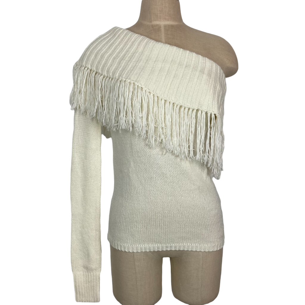 One shoulder fringe sweater hot sale