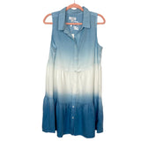 Mudpie  Blue/White Tie Dye Sleeveless Button Down Ruffle Hem Dress NWT- Size M