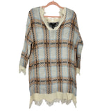 Just Polly Raw V-Neck Plaid Sweater Dress- Size S