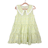 Just Me Yellow Floral Tiered with Ruffles and Keyhole Neck with Detailed Collar Dress- Size S